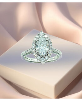 Custom-Made Oval Tapered Halo Ladies Engagement Ring