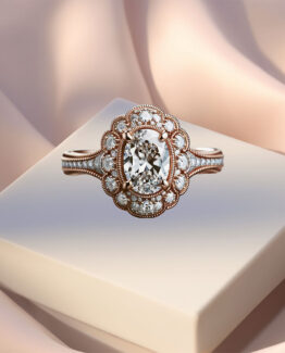Romantic Rose Gold and Oval-Cut Diamond Ladies Engagement Ring